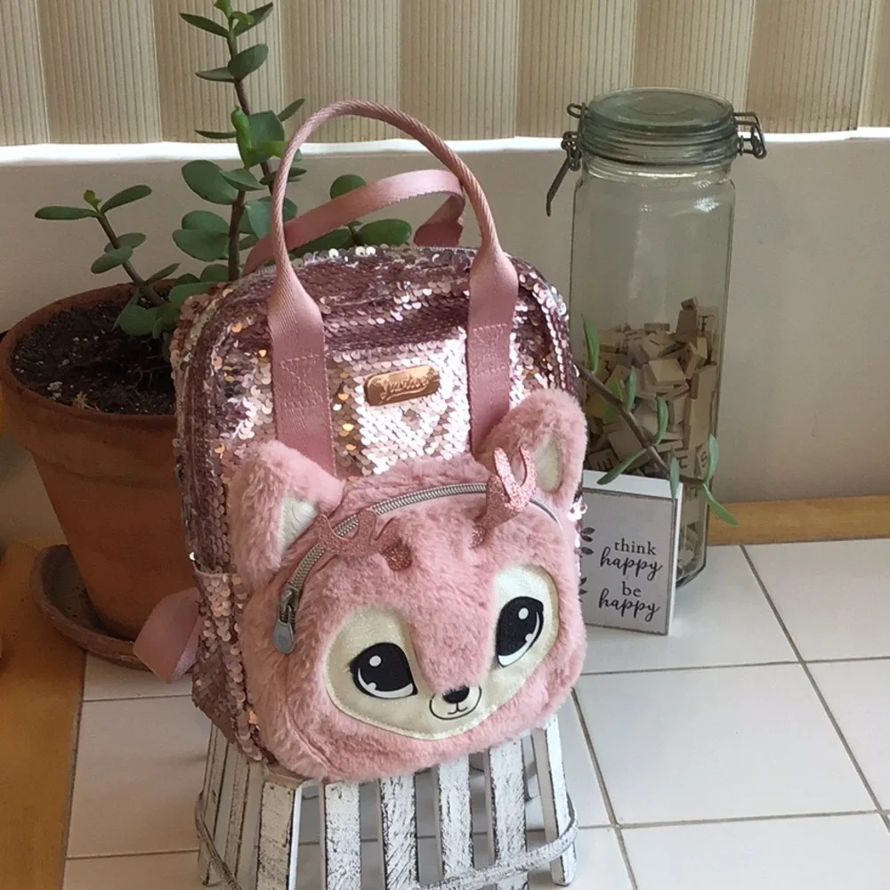‘Justice’ Sequined/Faux Fur Deer Face Backpack (#5)